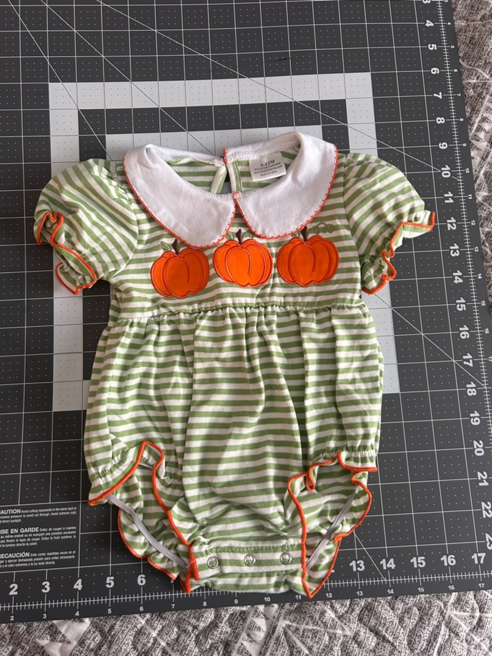 Green Striped Pumpkin Embroidered Baby Bodysuit